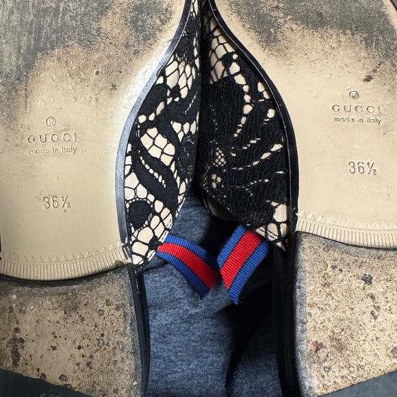 Gucci Black Lace Princetown Mules Loafers Buckle Sandals shoes Size 37 / 6.5US - Picture 8 of 9